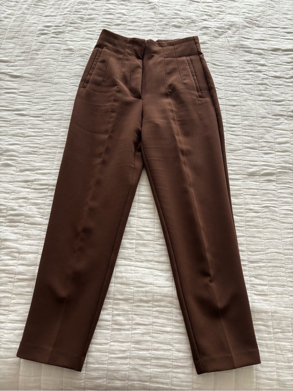 Zara Straight Leg High-Rise Trousers - Chocolate Brown